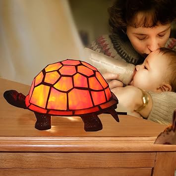 errzom Tiffany Style Turtle Table Lamp,Stained Glass Accent Desk Night Lamp,E12/14,Small Nightstand Lamp,Kids Bedroom Turtle Gifts,Orange
