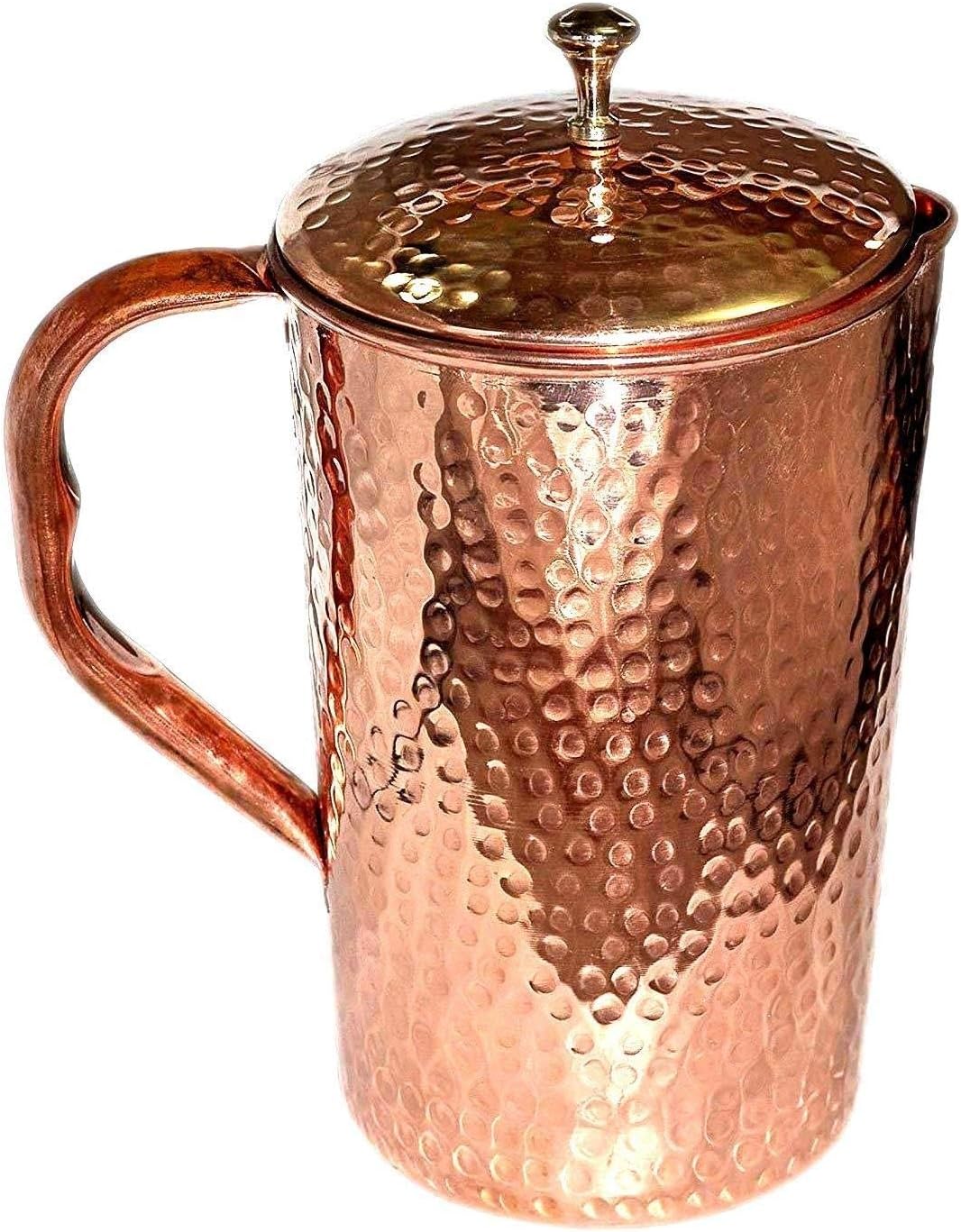 100% Pure Copper Water Pitcher Pot r 1.5 Ltr For Drinking Water New Hammered jug