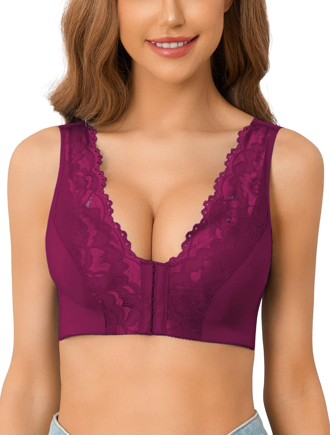 Front Closure Lace Bras for Women Posture Smooth Back Wirefree Bra Seamless Brassiere