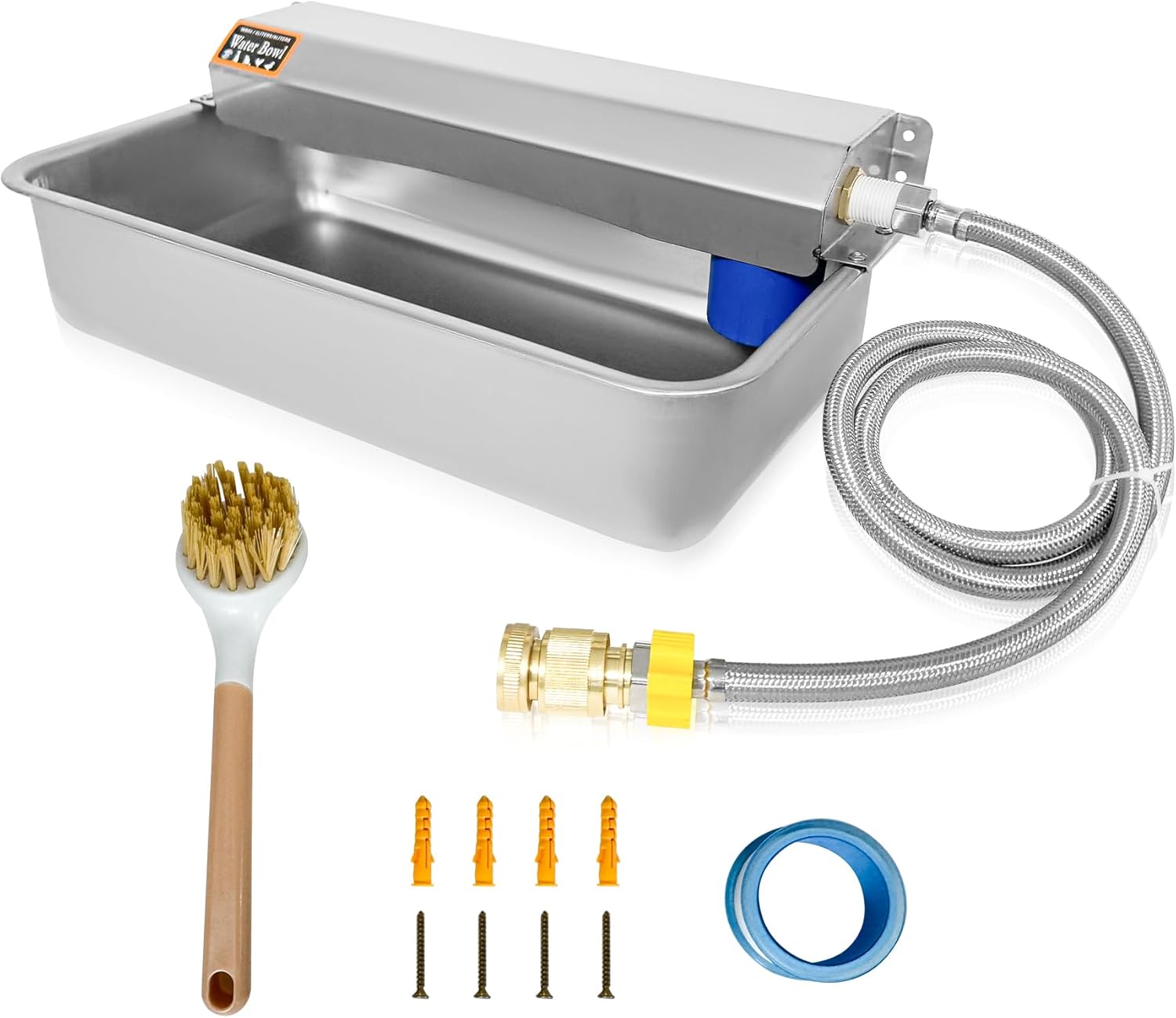 Automatic Dog Water Dispenser 2 Gal/7.57L Outdoor Dog Water Bowl Auto-Fill Water Feeder Stainless Steel Large Livestock Waterer Fit 3/4" GHT Faucet Wide Mouth Wall/Ground Mount