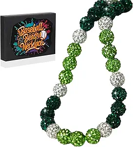 Baseball Beaded Necklace for Men,Baseball Necklace Gifts,Diamond Rhinestone Discoball bead necklace,Chain Necklace Gifts for Baseball Player Team Lovers
