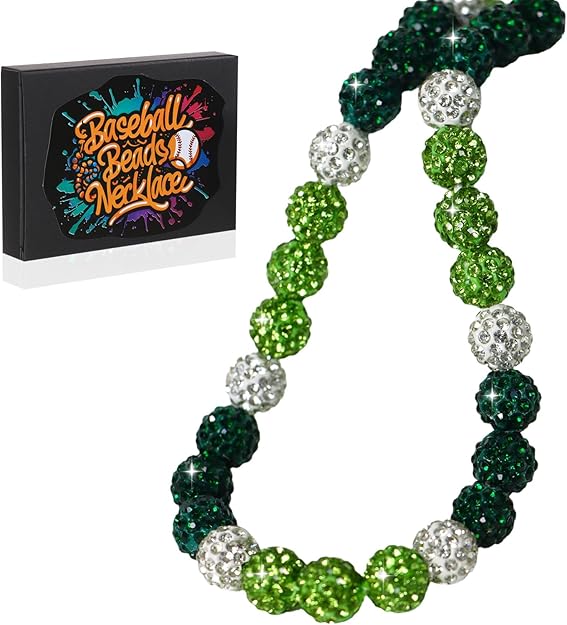 Baseball Beaded Necklace for Men,Baseball Necklace Gifts,Diamond Rhinestone Discoball bead necklace,Chain Necklace Gifts for Baseball Player Team Lovers