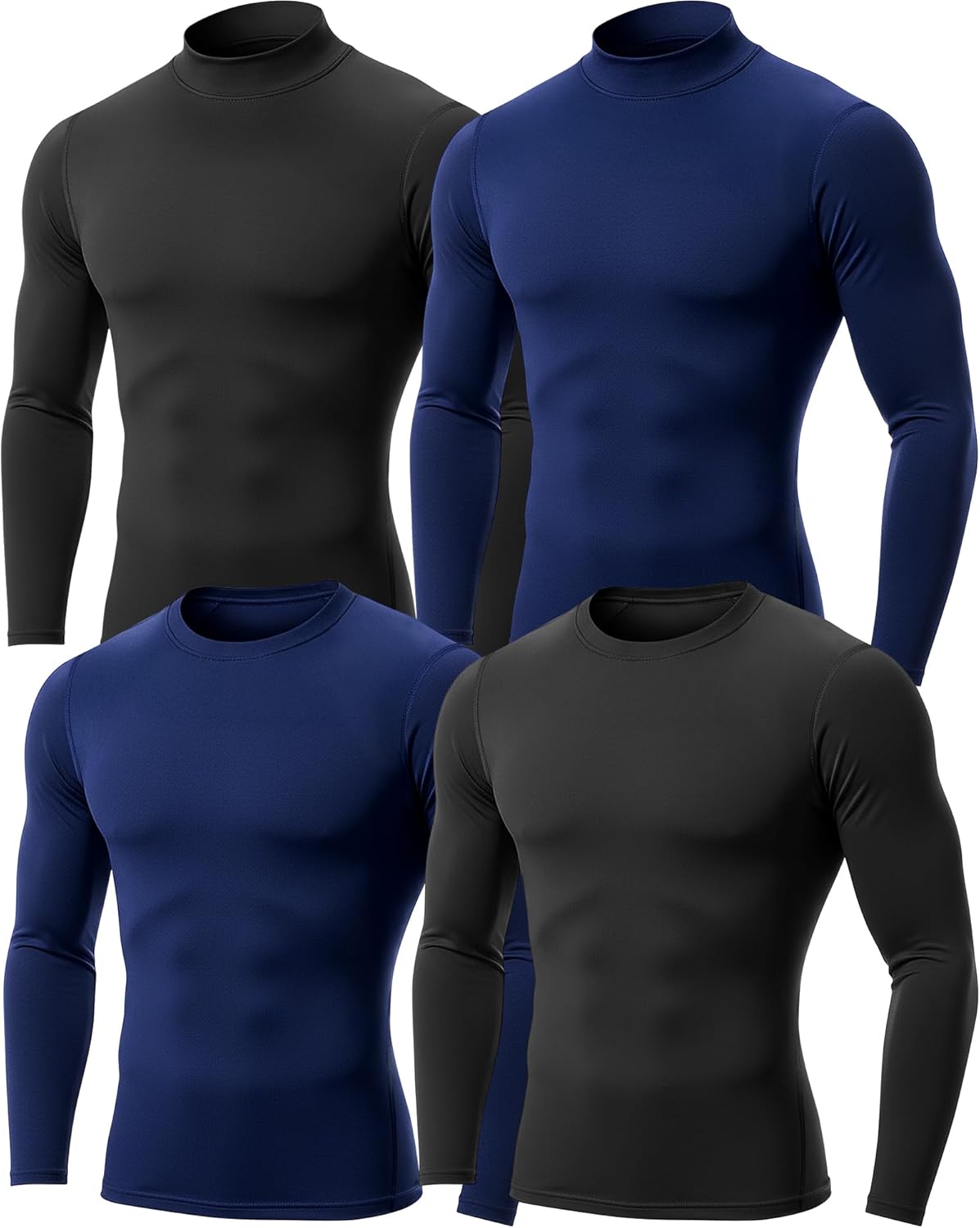Coume 4 Pack Men's Compression Shirts Long Sleeve Athletic Workout Sports Undershirt Base Layer Top Winter Sports Gear