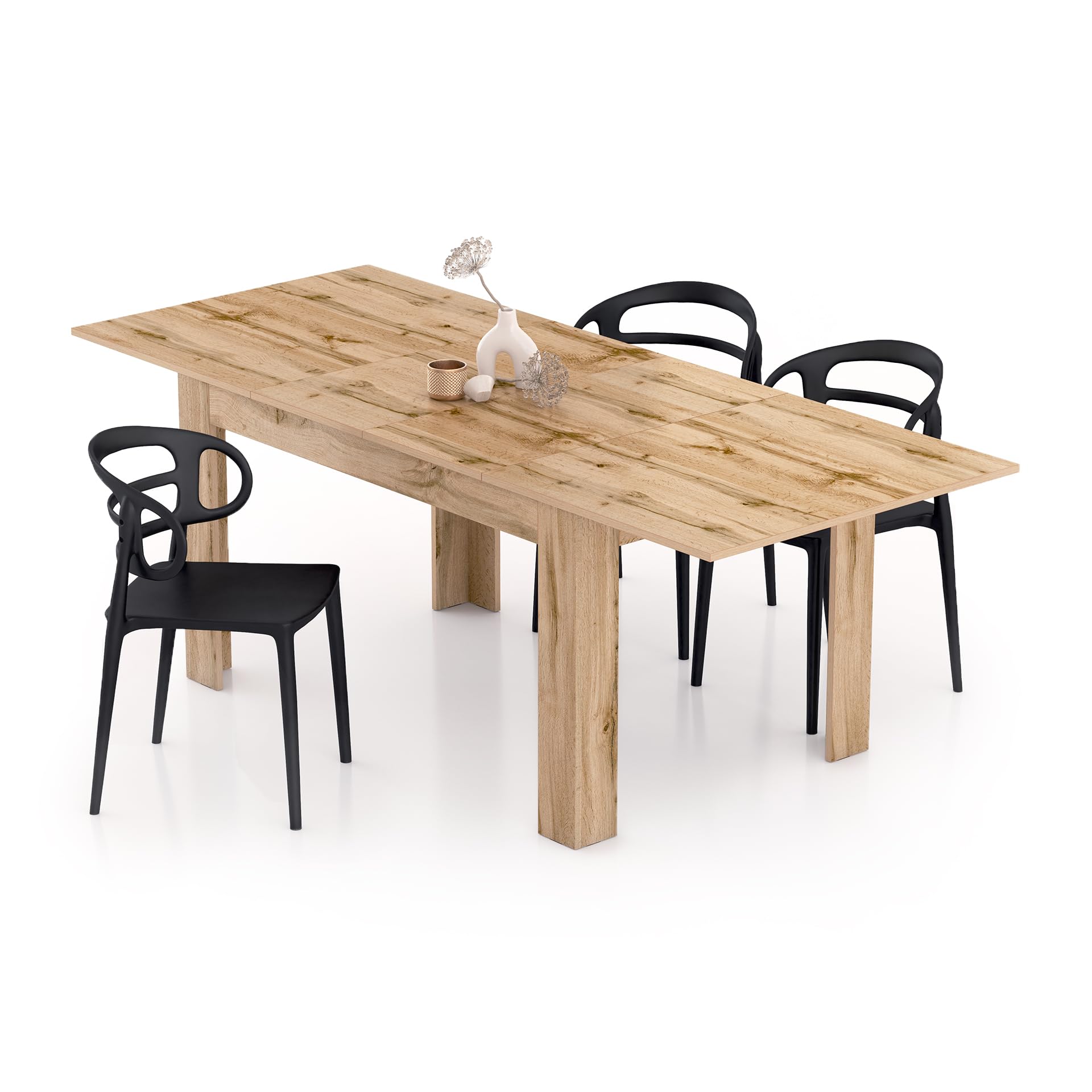 MOBILI FIVER, Mesa de Cocina Extensible Easy, 140(220) x90 cm, Color Madera Rustica, para 6-8 Personas, Mesa Extensible de Comedor, Mesa Cocina, Made In Italy