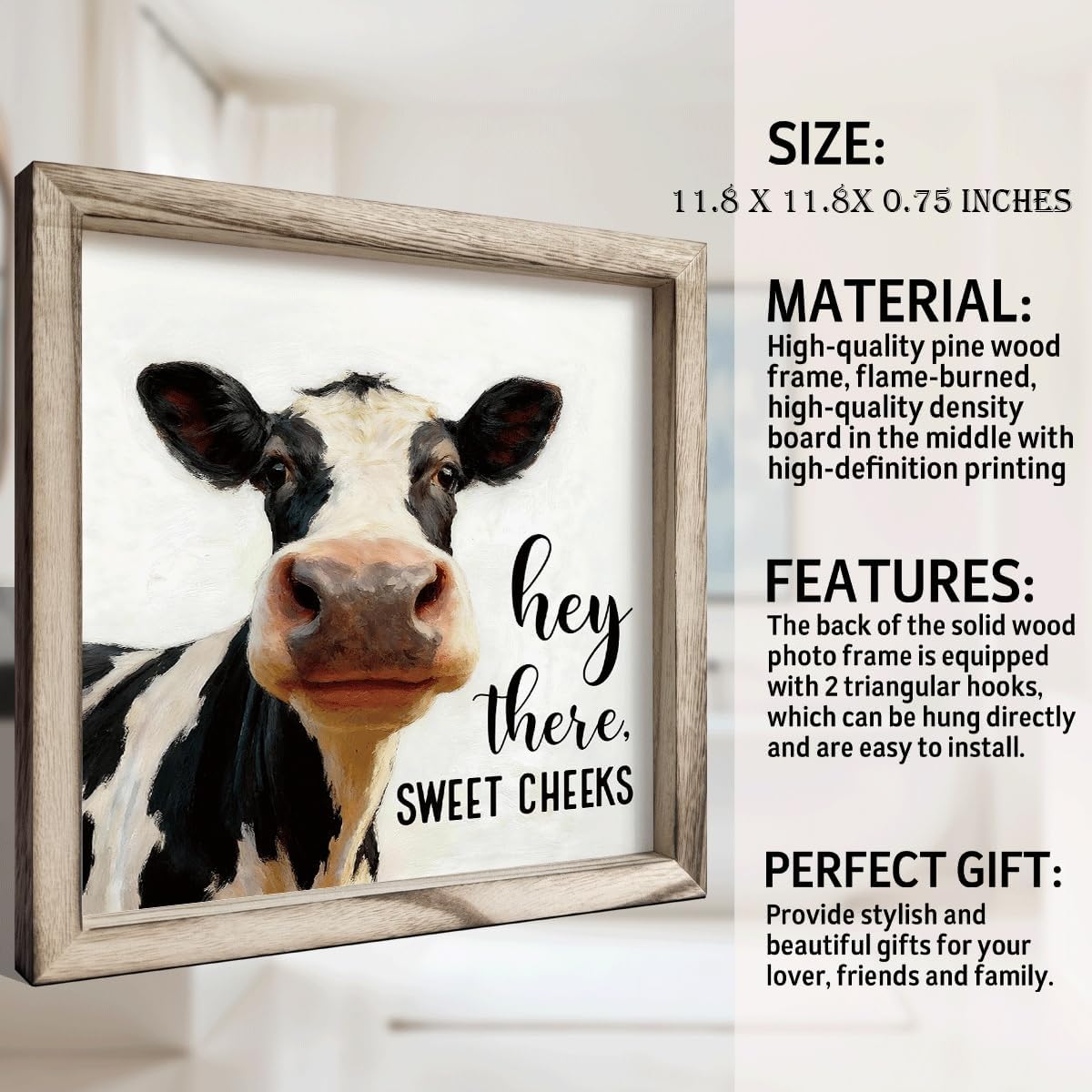 Hey There Sweet Cheeks Front View Holstein Cow Bathroom Decor Sign image 3