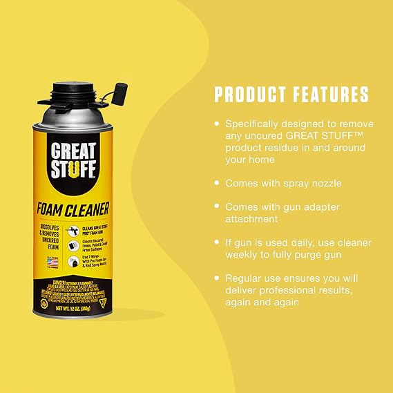 Great Stuff Foam Cleaner | Polyurethane Foam Residue Remover, 12 oz. (12 Pack)