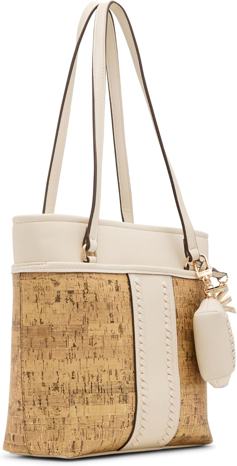 Anne Klein Womens Whipstitch Pocket Tote, Metallic Gold/Parchment