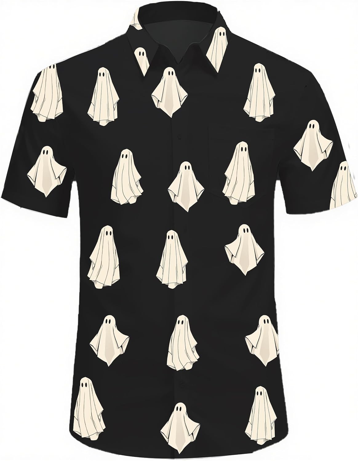 Halloween Shirts for Men Spooky Ghost Shirt Casual Short Sleeve Button Up Shirt Hawaiian Adult Holiday Party Costume