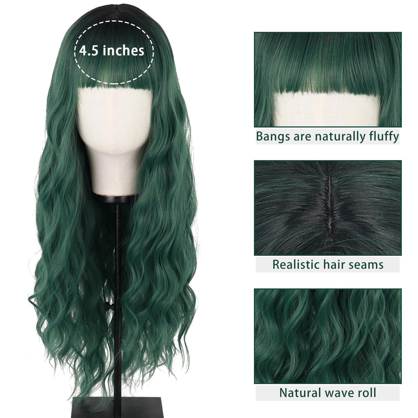 Amazon.com : MERISIHAIR Long Dark Green Wig with Bangs,Ombre 