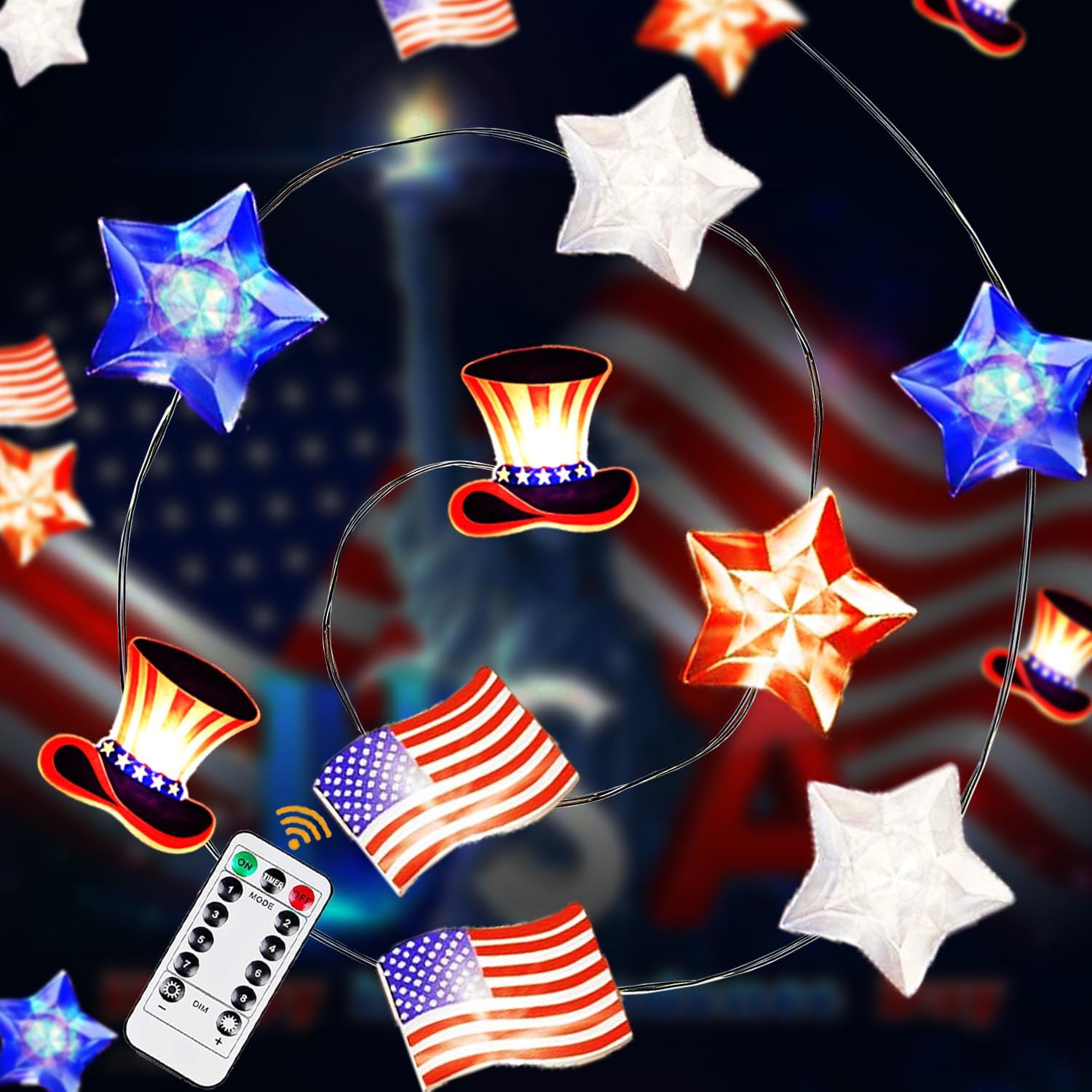 Zhanmai 2 Pcs 4th of July Decorations Lights Red White Blue