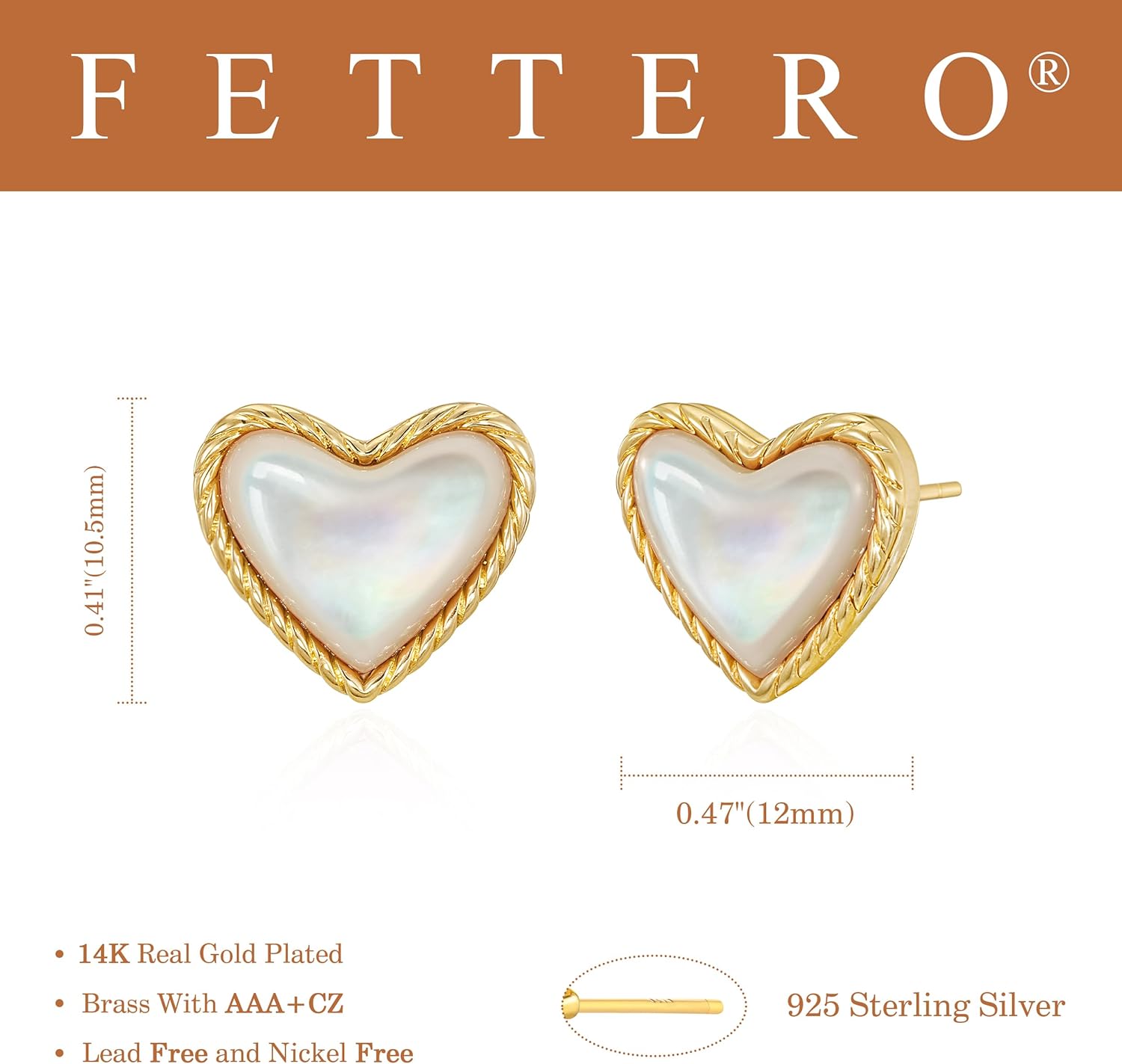 FETTERO Gold Earrings for Women 14K Gold Plated Love Heart Stud Earrings | Dainty Heart Earrings Studs Jewelry Mother of Pearl Earrings for Birthday Gift - Image 6
