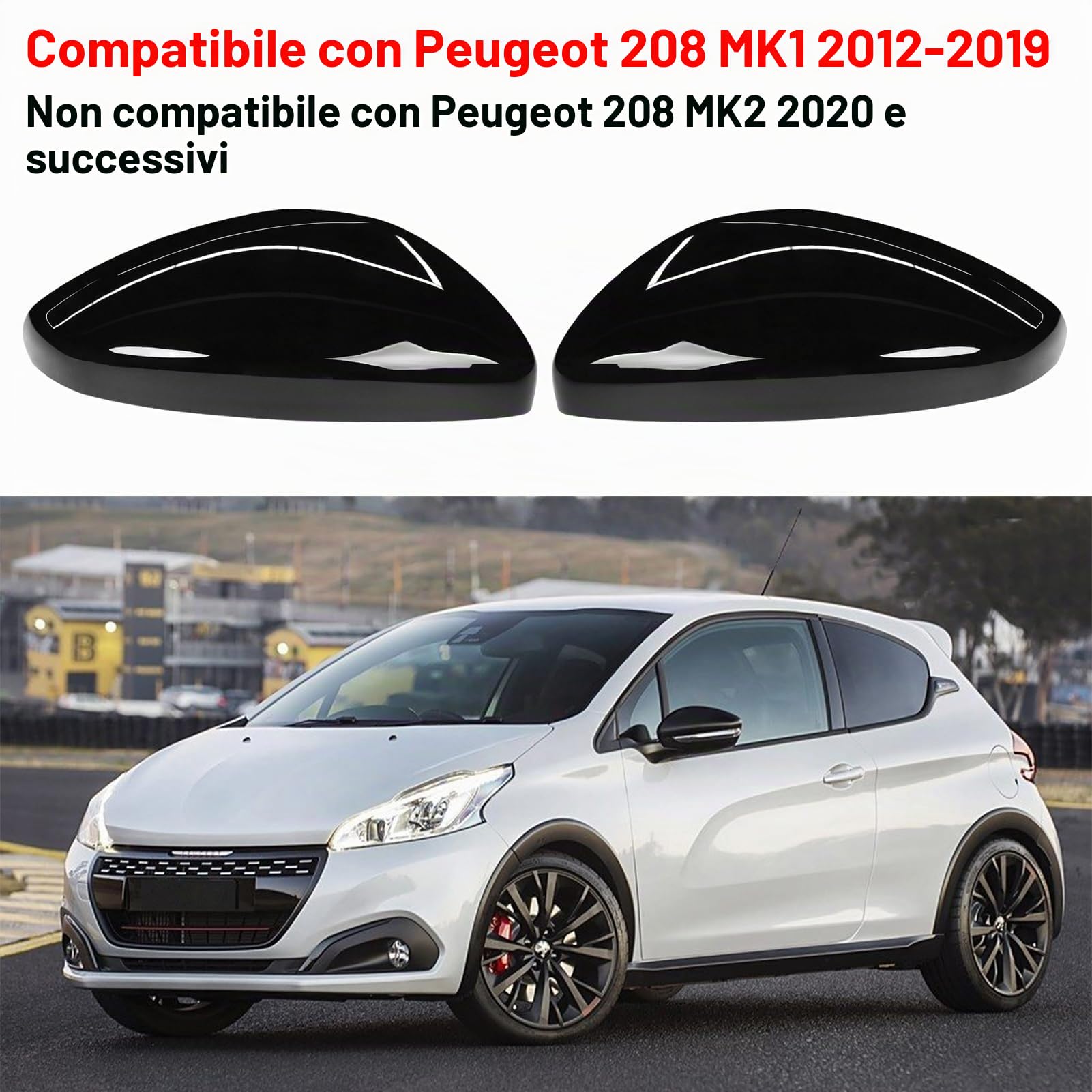 TTCR-II 2 PCS Calotte Specchietti Compatibile con Peugeot 208 Copri Specchietti 2012 2013 2014 2015 2016 2017 2018 2019 Calotta Specchietto 208 Peugeot Copri Specchietto (Nero brillante)