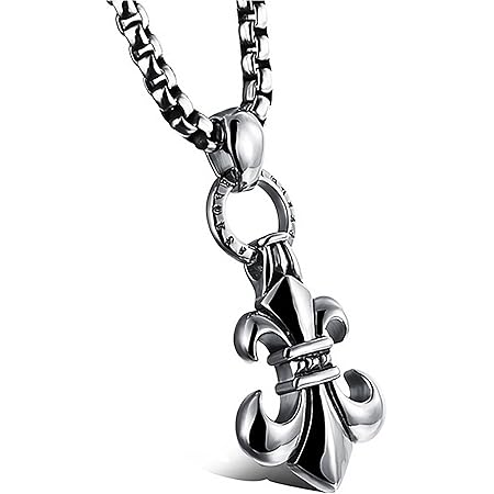 Amazon ネックレス メンズ レディース ステンレス 百合の紋章 ユリの紋章 ペンダント ベネチアンチェーン 2本 ユーロコハク ジュエリー 通販