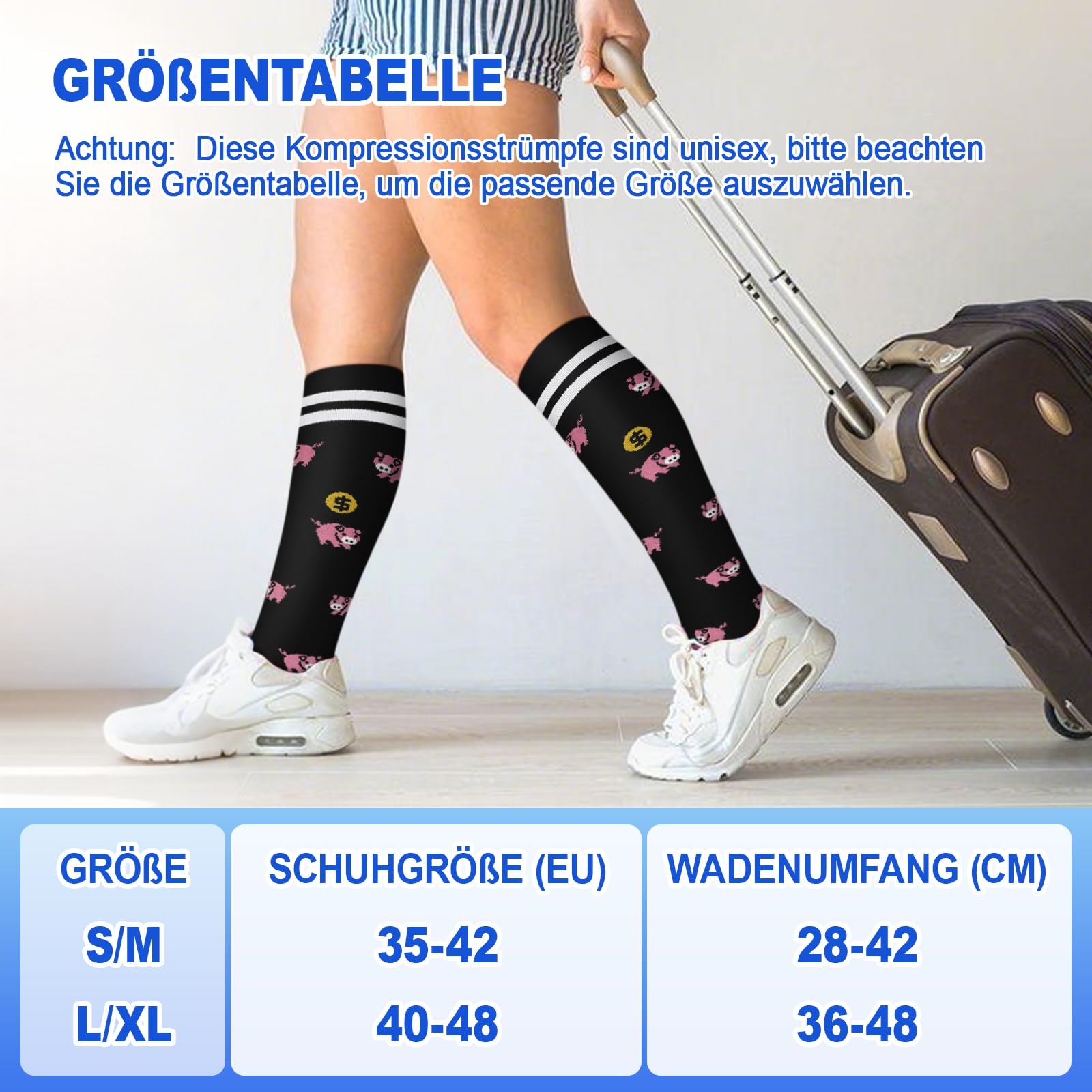FuelMeFoot 6 Paar Kompressionsstrümpfe für Damen und Herren, Bunte Kompressionssocken Stützstrümpfe für Laufen, Sport, Flug, Reise, Radfahren.10-multi-6 Paar L/XL