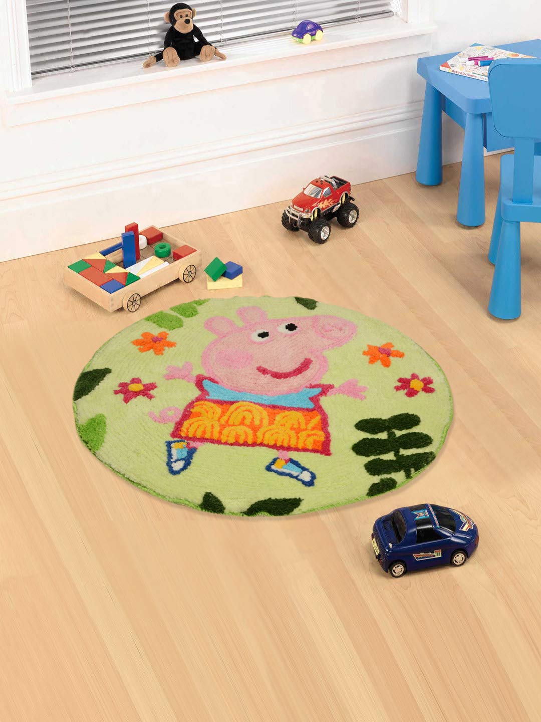 Saral Home Peppa Pig Soft Microfiber Multipurpose Round Mat (Green, 60X60 CM)