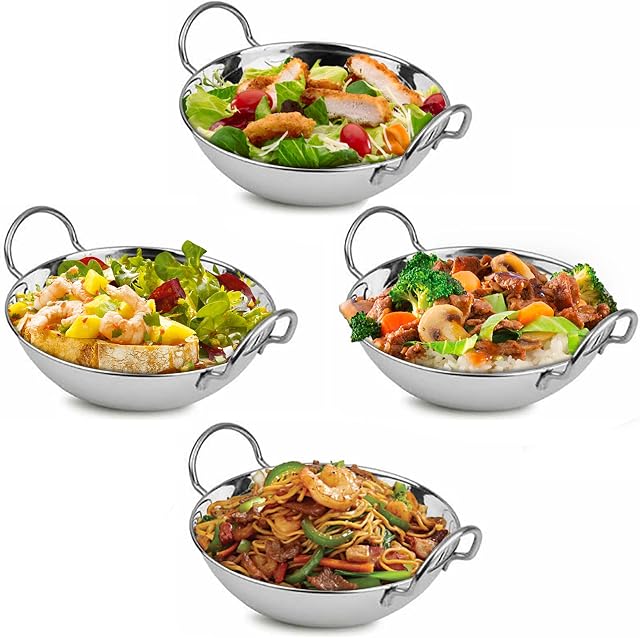 Vinod Stainless Steel Curry Bowls, Curry Serving Dishes, Curry Serving Bowls, Balti Dishes Set of 4, 15cm