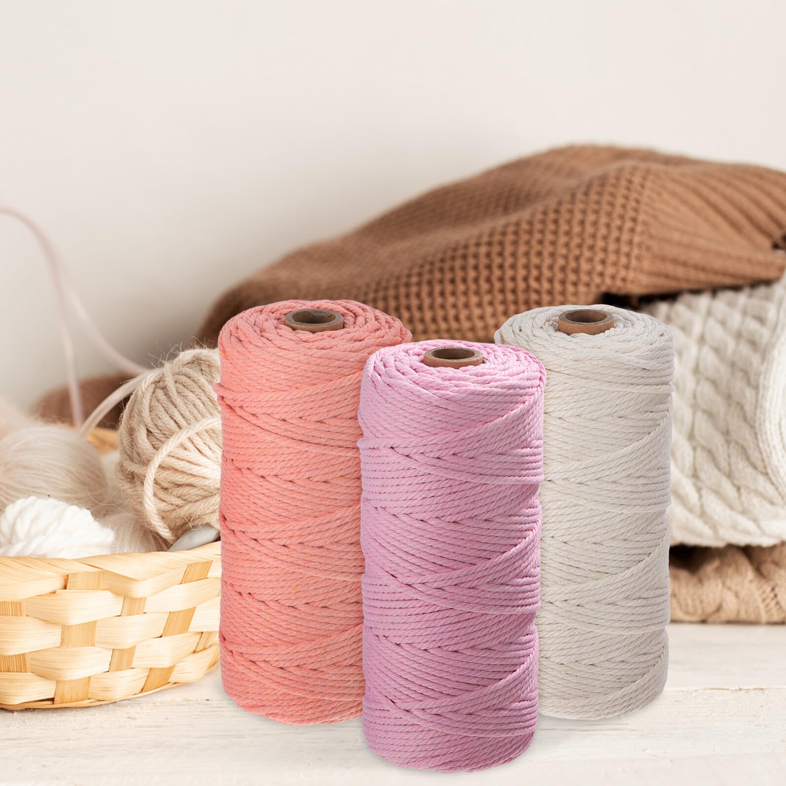 Bunte Makramee Baumwollkordel Stark Naturbaumwolle Robustes Häkelgarn für Makramee Stricken DIY Heimdekoration Angenehm Weich und Langlebig
