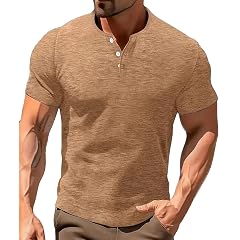 Mens Cotton Henley Shirts Short Sleeve Casual Basic Tee Summer Button Soild T Shirt Soft Comfy Lightweight Beach
