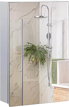kleankin Wall-Mounted Medicine Cabinet with Mirror, Bathroom Mirror Cabinet Wall Mounted with Hinged Door, Storage Shelves for Living Room and Laundry Room, 15" x 24", Silver