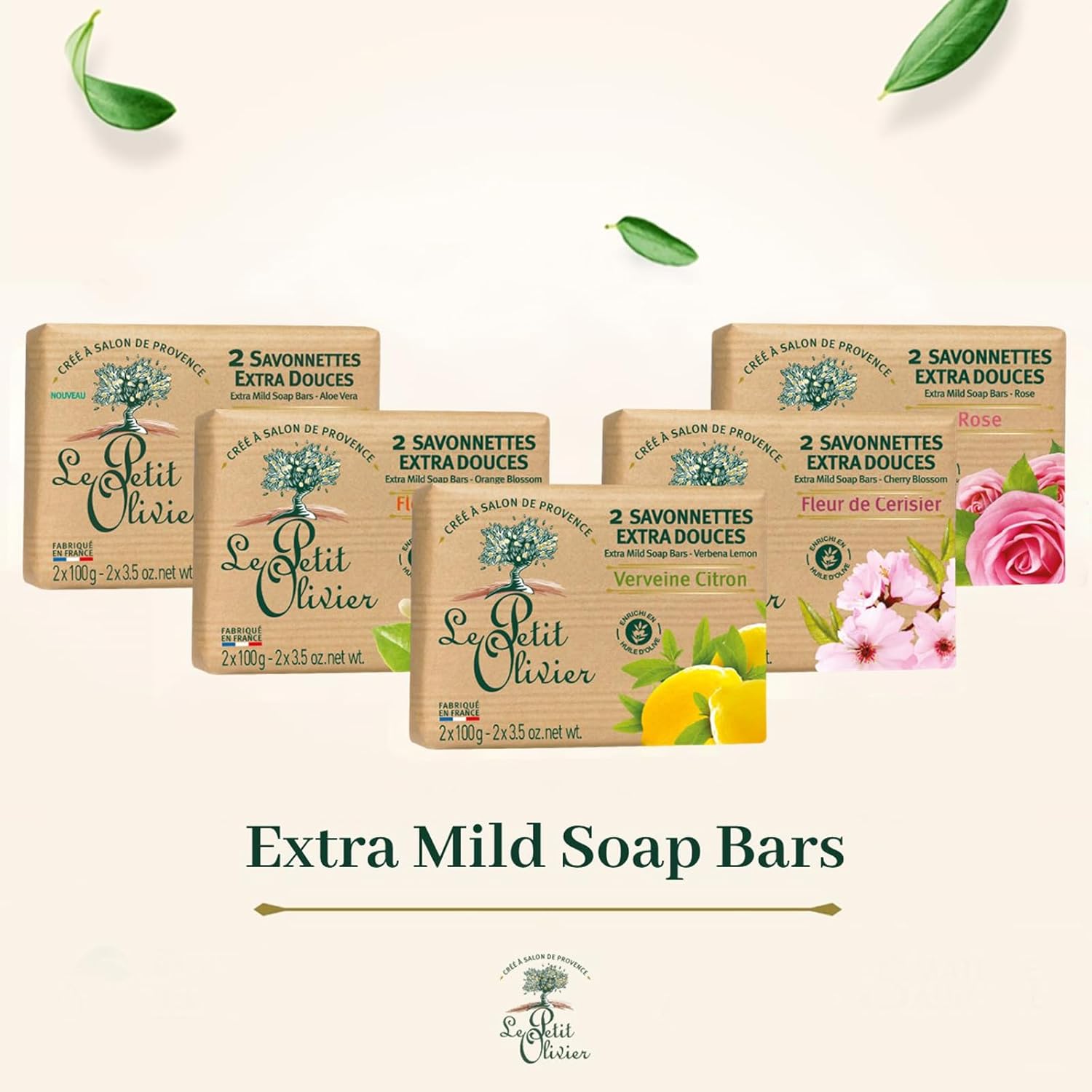 Le Petit Olivier Extra Mild Soap - Verbena Lemon - Gently Cleanses Skin - Delicately Perfumed - Moisturizing And Softening - Vegetable-Based - Eco-Friendly Packaging - Paraben Free - 2 Pc