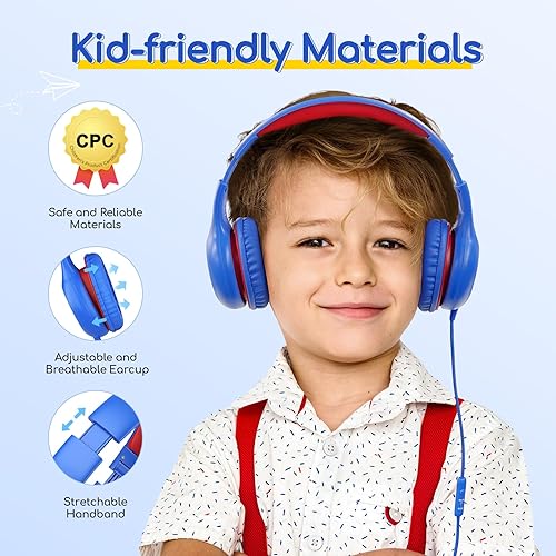 Miniatura 4 de EarFun Auriculares para niños con cable con micrófono, auriculares de límite de volumen de 8594 dB para niños, auriculares portátiles con puerto