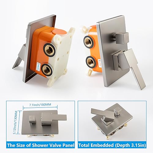 Miniatura 41 de SKOWLL Grifo de ducha de lluvia con 6 rociadores de chorro de cuerpo completo, cabezal de ducha de lluvia LED de 12 pulgadas con combo de rociador