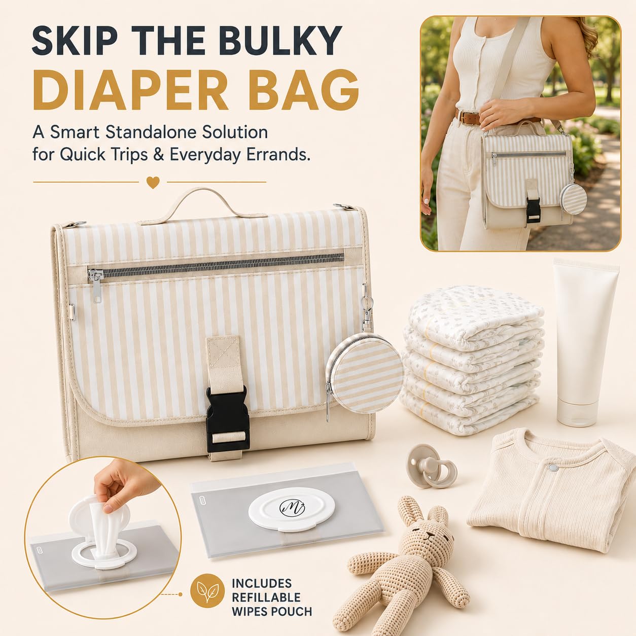 Cambiador de pañales portátil, grande, impermeable, cambiador de viaje para bebé con almacenamiento adicional, bolsillo para toallitas y estuche para chupete, estación portátil para cambiar pañales