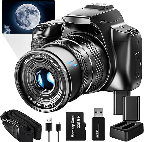 Cámaras digitales de 64 MP para fotografía, cámara de video óptica 10X, cámara de vlogging con zoom digital 4X para YouTube con flash, salida WiFi y