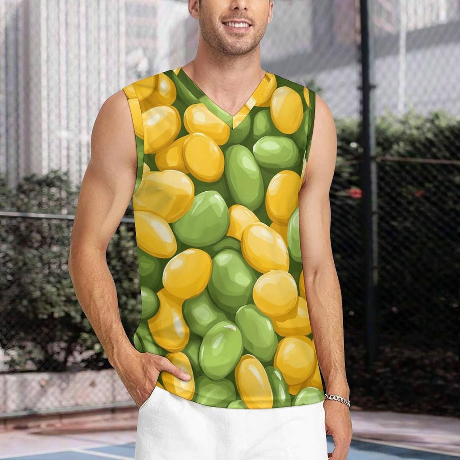 Soybeans Pattern Men's V-Neck Basketball Tank Top Sleeveless Workout Tank Shirts Gym Fitness Tees Vest