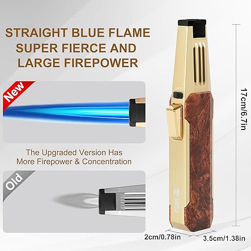 Miniatura 7 de Encendedor de butano, soplete de soldadura, llama súper larga, soplete de cocina recargable, resistente al viento, llama ajustable, soplete solar