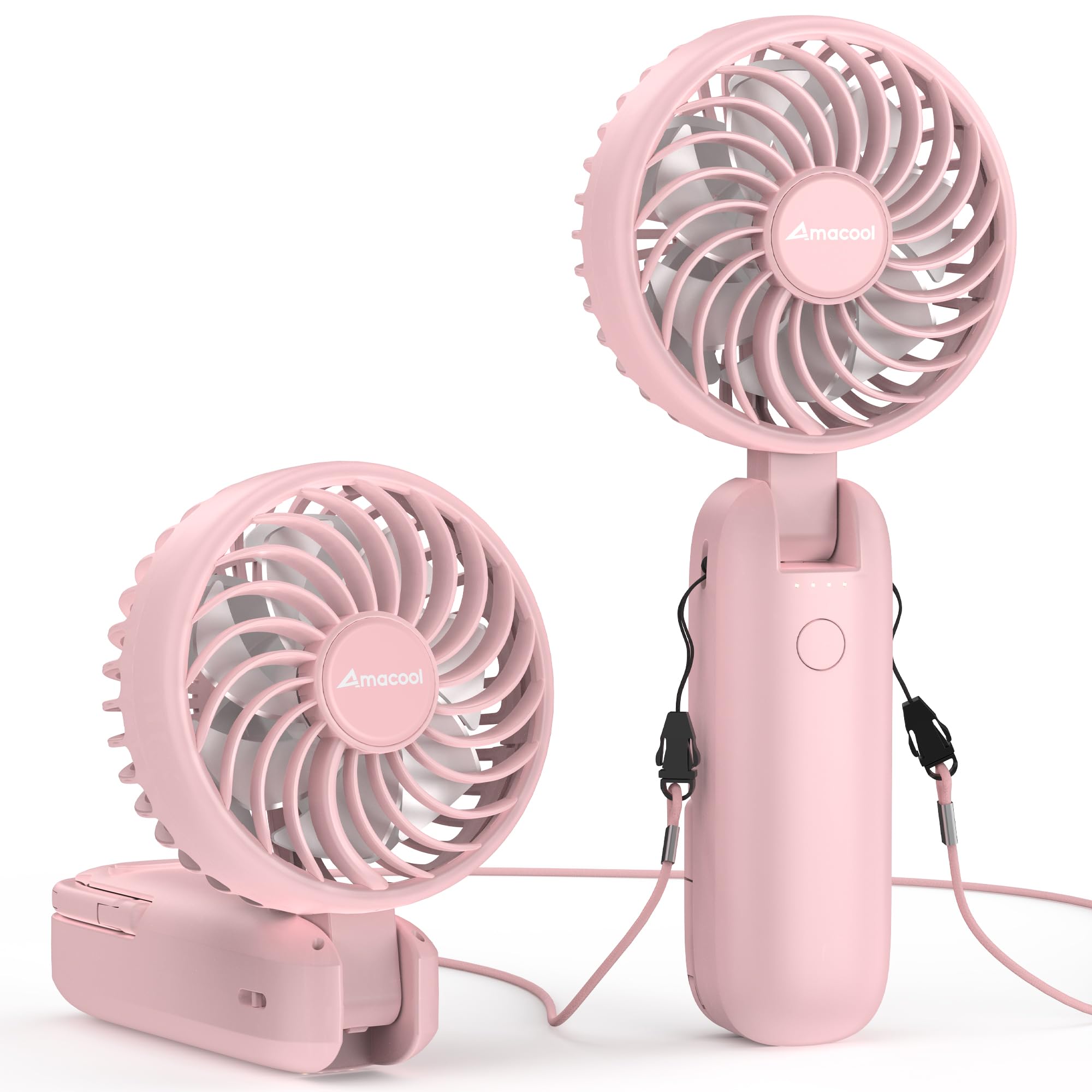 AMACOOL Portable Handheld Fan with Dual Motor, 12 Blades, Powerful 4 Speeds Hand Fan, Foldable, Battery Operated 3 IN 1 Personal Cooling Fan for Hot Flashes, Outdoor Activities, Travel(Pink)Global Recycled StandardGlobal Recycled StandardGlobal Recycled Standard