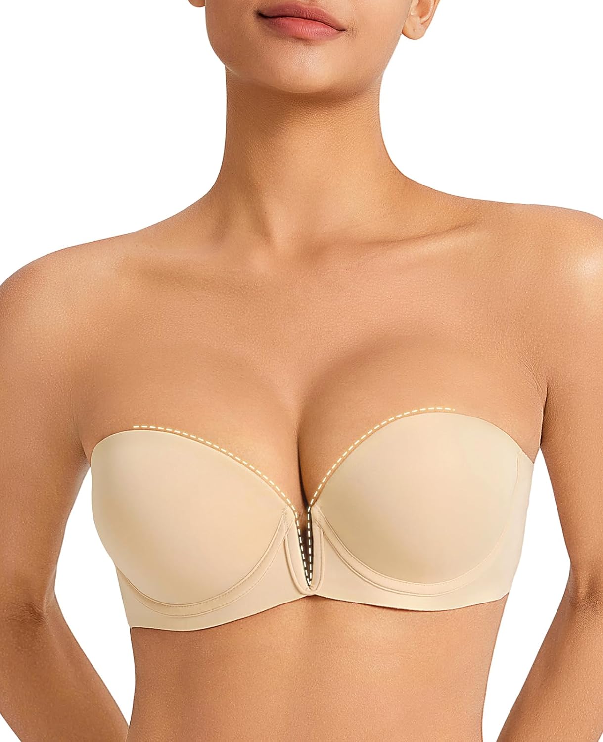 Womens Push Up Strapless Bras for Women Padded Add 2 Cup Plunge Bra Non-Slip Multiway Deep V Low Cut Brasier