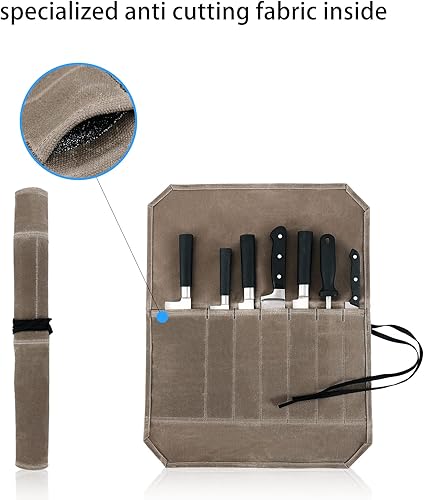 Miniatura 2 de HERSENT Chef’s Knife Roll Case, Waxed Canvas Cutlery Knives Holders Protectors, Home Kitchen Cooking Tools And Utensils Wrap Bag Wallet, 1.