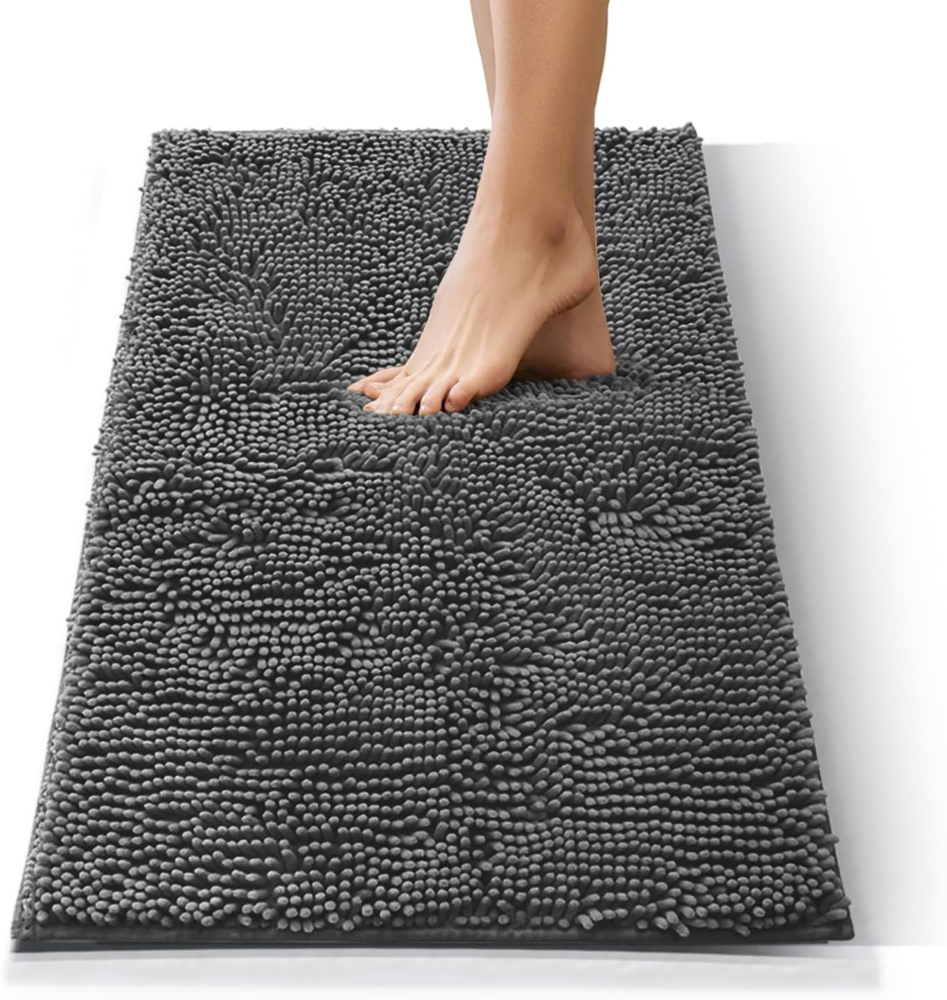 Nestl Bathroom Rugs, Chenille Bath Mat - Machine Washable Bath Mats for Bathroom Non-Slip Backing Rubber, Quick Dry Bathroom Mat - Grey Bath Rug, 20x32