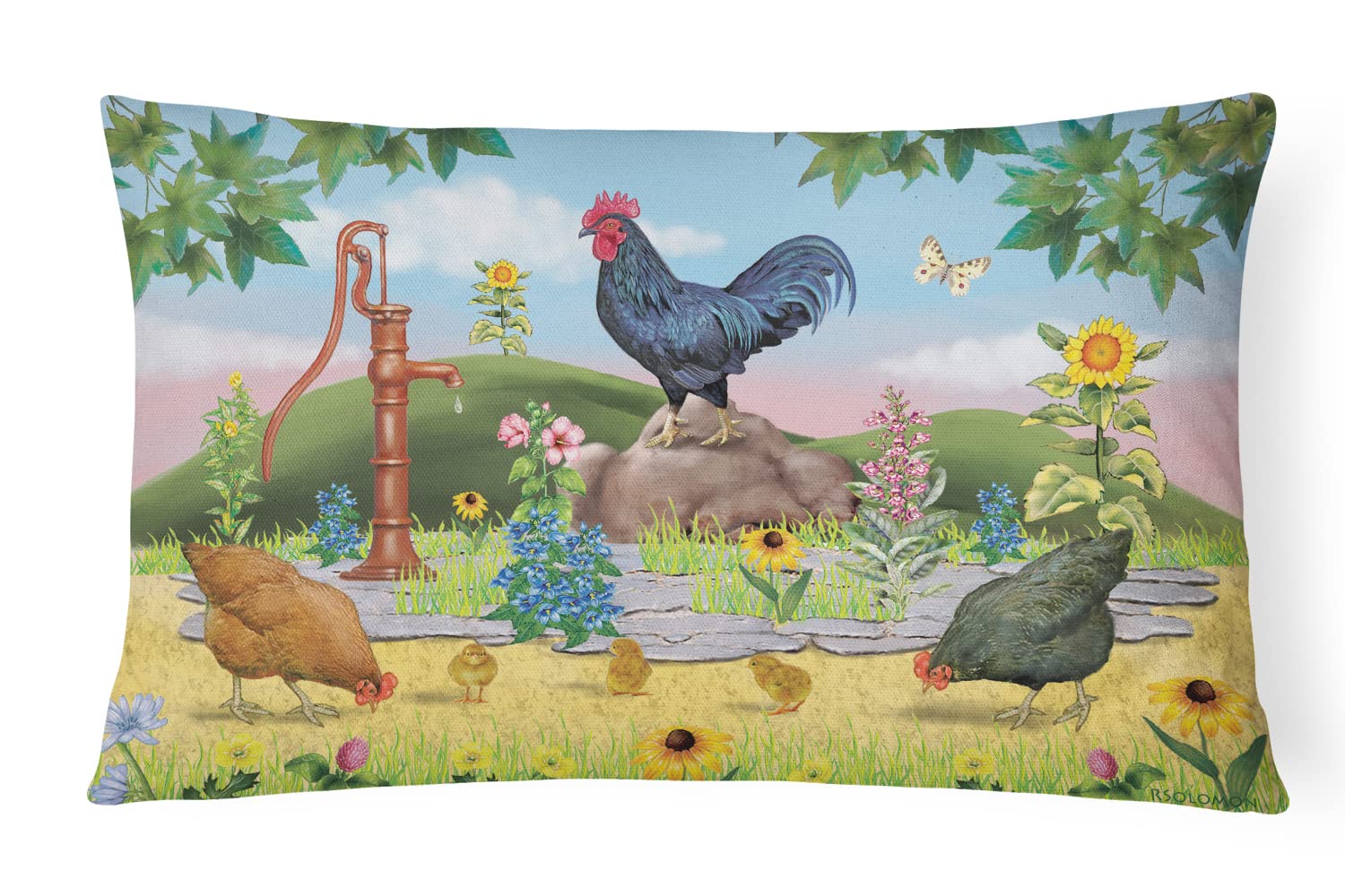 Coussin en toile coq multicolore 30x40 cm pour salon rustique