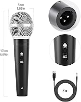 Vista 2 de Adamantite Micrófono dinámico de karaoke para cantar, micrófono de mano con cable de metal, cable de 13 pies e interruptor magnético, perfecto