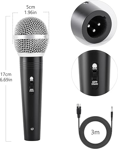 Miniatura 2 de Adamantite Micrófono dinámico de karaoke para cantar, micrófono de mano con cable de metal, cable de 13 pies e interruptor magnético, perfecto para