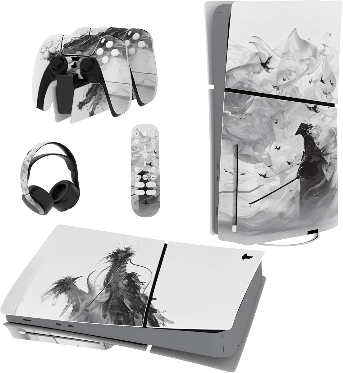 PlayVital Full Set Skin Sticker for ps5 Slim Console Disc Edition (The New Smaller Design), Vinyl Skin Decal Cover for ps5 Controller & Headset & Charging Station - Mistborn Dragon
