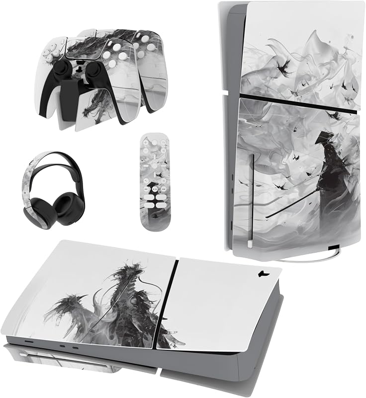 PlayVital Full Set Skin Sticker for ps5 Slim Console Disc Edition (The New Smaller Design), Vinyl Skin Decal Cover for ps5 Controller & Headset & Charging Station - Mistborn Dragon