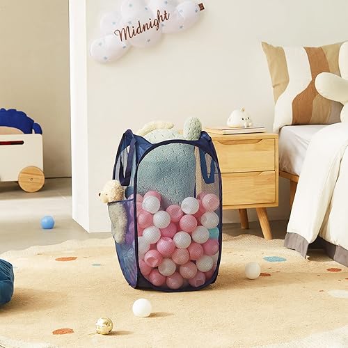 Miniatura 82 de Cesta de malla desplegable para ropa sucia con asas duraderas - Cesta plegable portátil para dormitorio, baño y viajes (azul, paquete de 3 unidades)