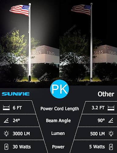 Miniatura 3 de SUNVIE Foco LED de 30 W para exteriores, 120 V, 3000 LM, luz de poste de bandera ultra brillante con estaca de metal, luz de inundación blanca