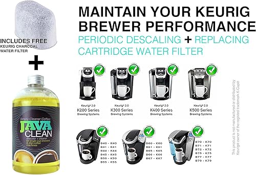 Miniatura 6 de JAVA CLEAN - Limpiador y descalcificador universal para cafetera, botella de 16 onzas (4 limpiezas por botella) + filtro de agua Keurig de carbón