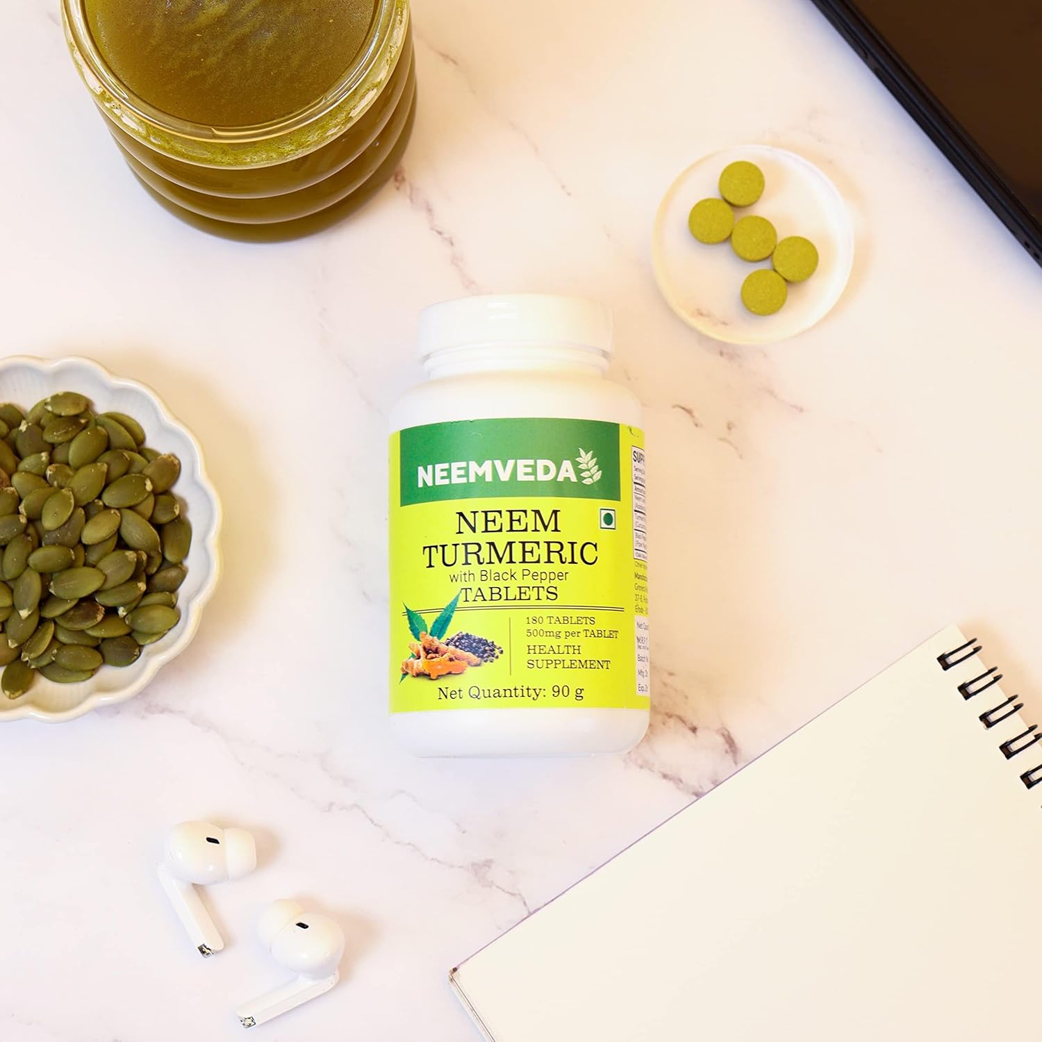 Neemveda Neem Turmeric with Black Pepper 180 Tablets, Made with Pure Turmeric Root Powder and Neem Leaf Powder, Detox Tablet 4 71EhAP8d+LL. SL1500