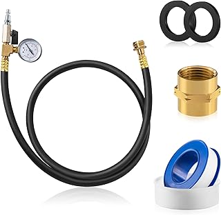 Winterize Sprinkler Blowout Adapter 60'' RV Winterizing Kit with integrated Pressure Gauge Shut Off Valve 1/4” Plug Air Compressor 3/4" GHT Connect for Motorhome Boat Camper Travel Trailer (black)