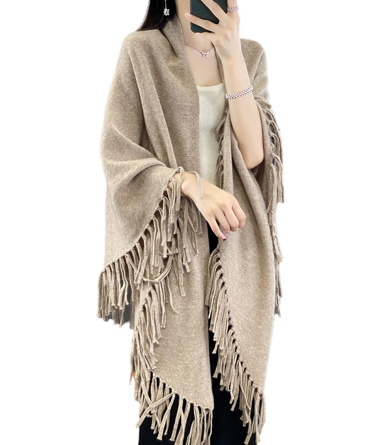 100% lana merino scialle avvolgere donna nappa poncho mantello cardigan autunno inverno allentato aperto maglione cappotto