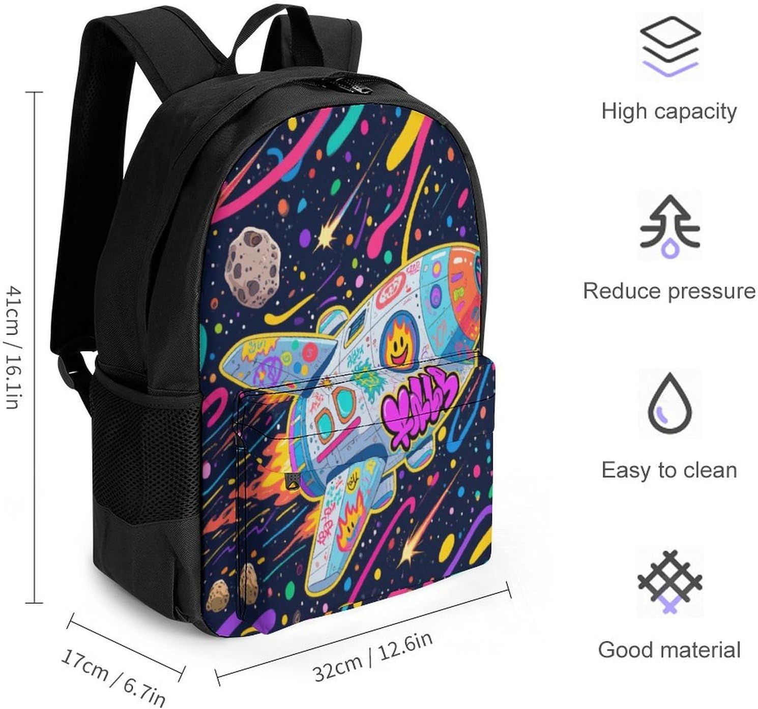 Graffiti Spaceship Backpack Daypack Travel Backpack | Lightweight Casual Laptop Backpack for Women Men Aesthetic Travel Bag for Weekender Business Hiking Outdoor