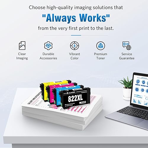 Miniatura 4 de ALLWORK Cartuchos de tinta remanufacturados 822XL de repuesto para Epson T822XL 822 T822 para Workforce Pro WF-3820 WF-4820 WF-4830 WF-4833 WF-4834,
