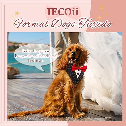 Miniatura 4 de IECOii Esmoquin para perro, bandana formal para perro, atuendo de boda para perros pequeños, medianos y grandes, collar de esmoquin con pajarita,