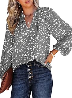 Dokotoo Women's Casual V Neck Alicia Floral Print Smocked Long Sleeve Chiffon Blouses Bohemian Top Shirts