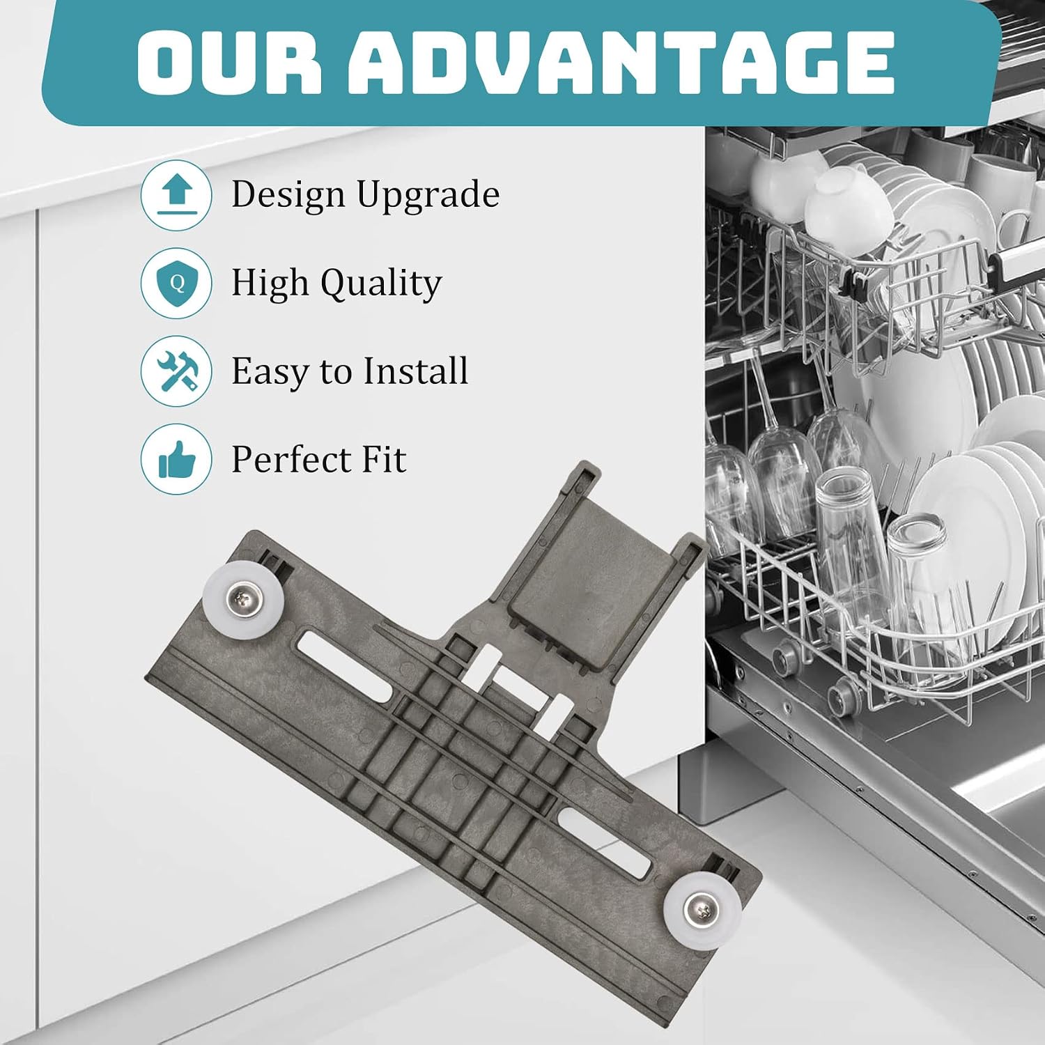 UPGRADED W10350375 W10712395 Dishwasher Top Rack Parts (2 Pack),Replacement for Kenmore Whirlpool Dishwasher Parts WDT750SAHZ0 WDT730PAHZ0 Upper Rack Parts Replace AP5957560 3516330 AP595756